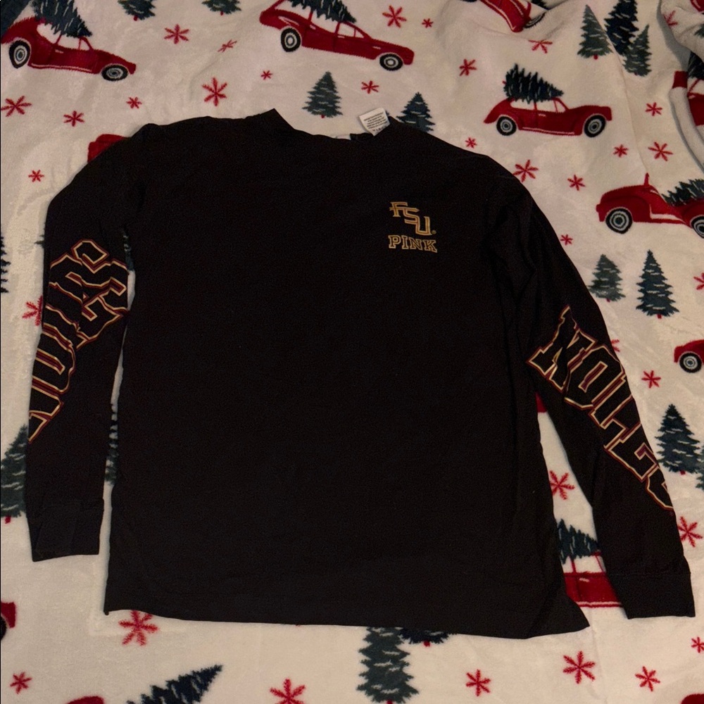 PINK Victoria's Secret Black and Gold Long Sleeve Tee